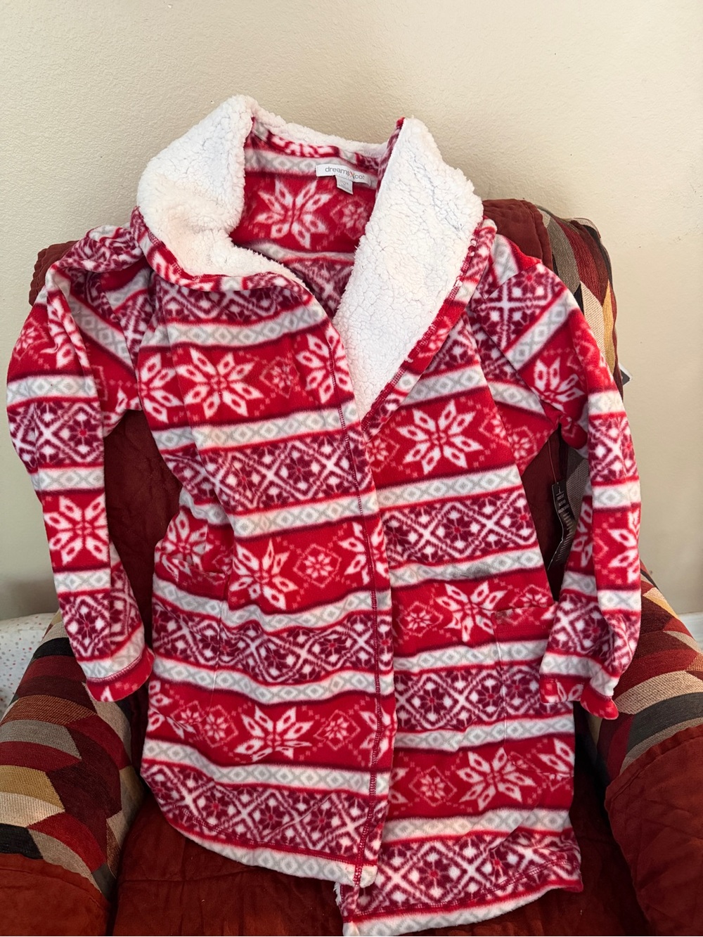 Cozy Red Nordic Sherpa Robe with White Lining